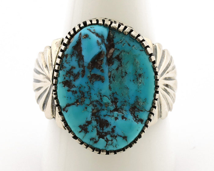 Navajo Ring .925 Silver Sleeping Beauty Turquoise Artist Signed DK C.80's