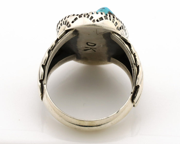Navajo Ring .925 Silver Sleeping Beauty Turquoise Artist Signed DK C.80's