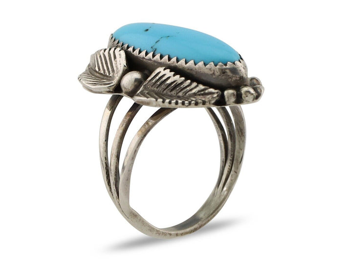 Navajo Ring 925 Silver Sleeping Beauty Turquoise Signed SC C.80's