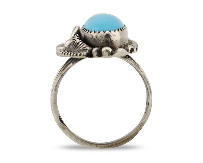 Navajo Ring 925 Silver Sleeping Beauty Turquoise Signed SC C.80's