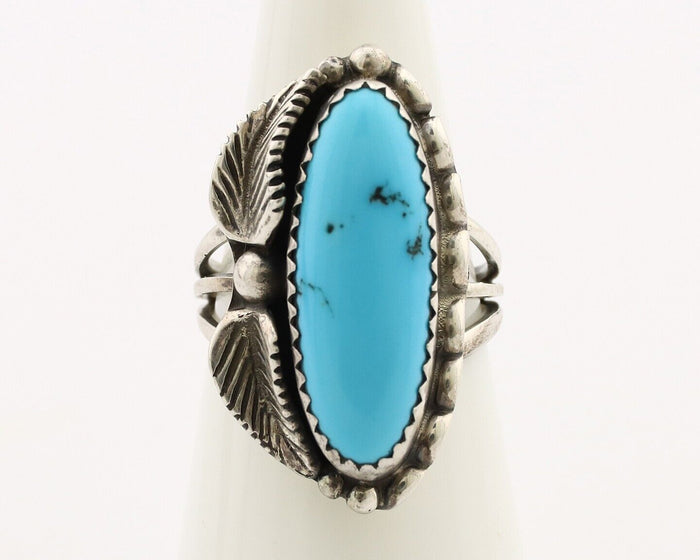 Navajo Ring 925 Silver Sleeping Beauty Turquoise Signed SC C.80's