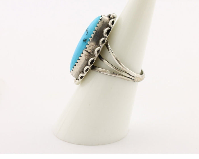 Navajo Ring 925 Silver Sleeping Beauty Turquoise Signed SC C.80's