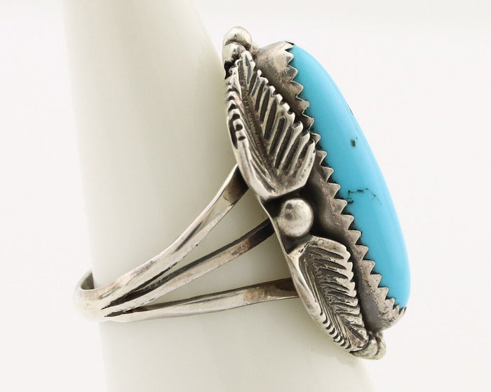 Navajo Ring 925 Silver Sleeping Beauty Turquoise Signed SC C.80's