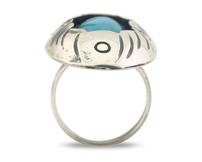 Navajo Ring 925 Sterling Turquoise Handmade Native Artist C.80's Size 5.75