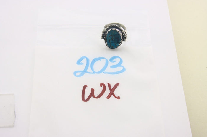 Navajo Ring 925 Sterling Turquoise Handmade Native Artist C.80's Size 7.5