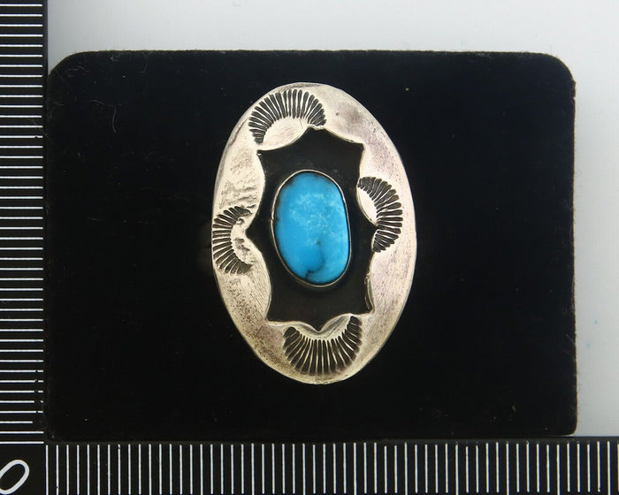 Navajo Ring 925 Sterling Turquoise Handmade Native Artist C.80's Size 8.35