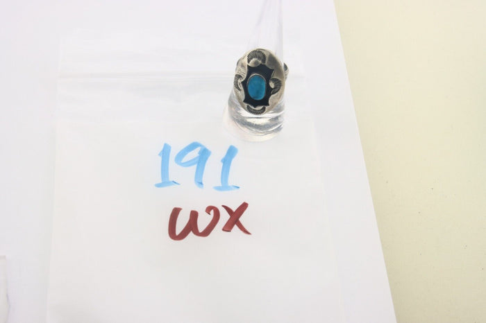 Navajo Ring 925 Sterling Turquoise Handmade Native Artist C.80's Size 8.35