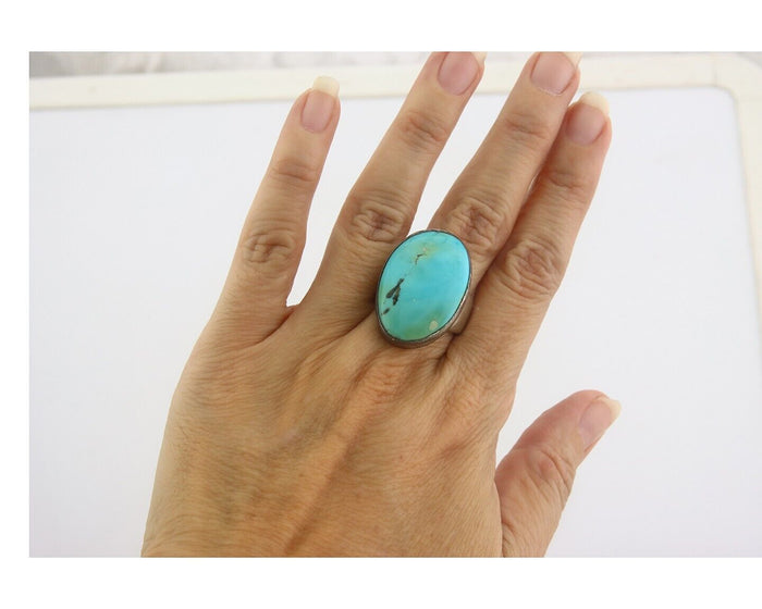 Navajo Ring 925 Sterling Turquoise Handmade Signed M Montoya C.80's Sz 9.75