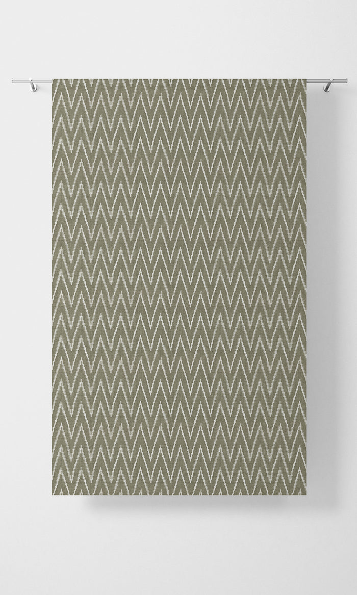 Chevron Print Pinch Pleat, Rod Pocket, Eyelet Curtains (Green/ White)