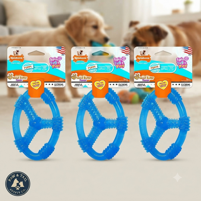 Nylabone Puppy Chew Ring Peanut Butter Dog Toy Wolf 3-Pack Made in USA