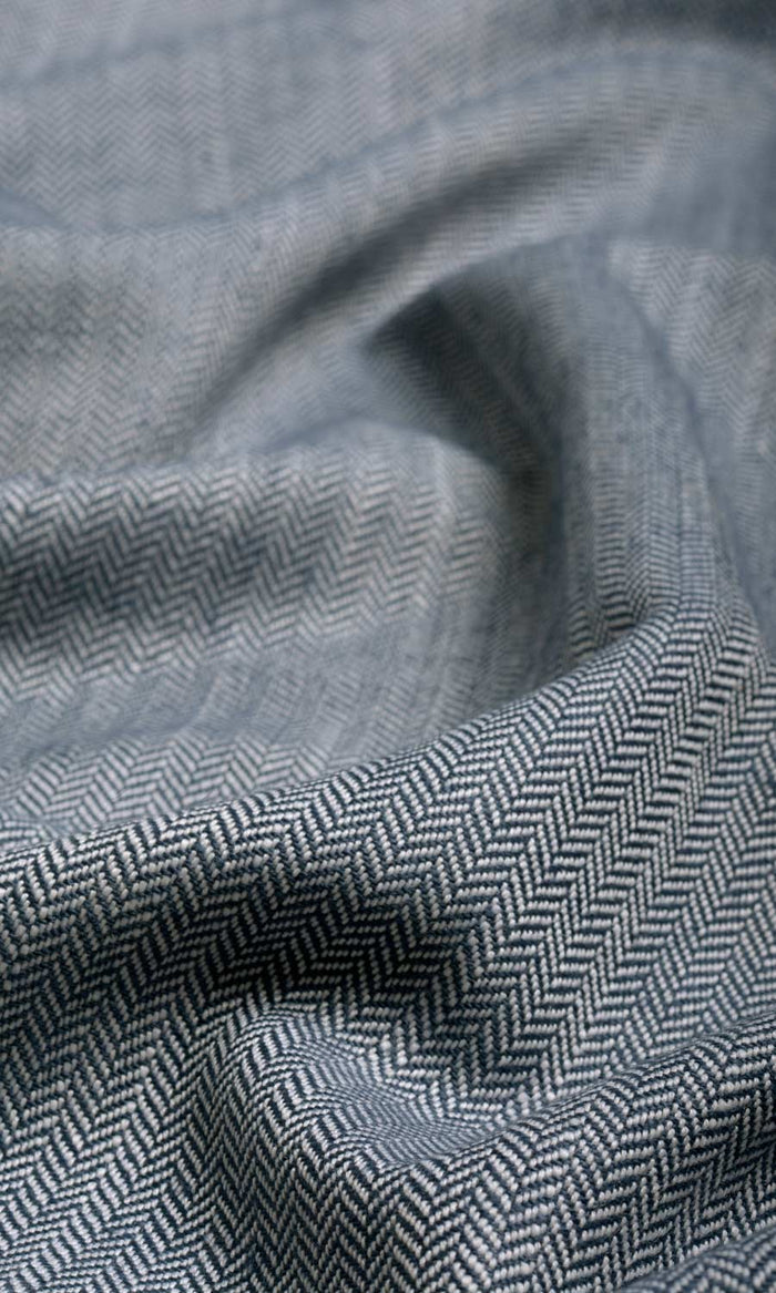 Herringbone Textured Fabric Material By the Metre (Denim/ Navy Blue)