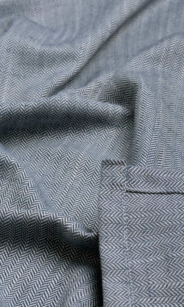 Herringbone Textured Fabric By the Metre for Curtains & Drapes (Denim/ Navy Blue)