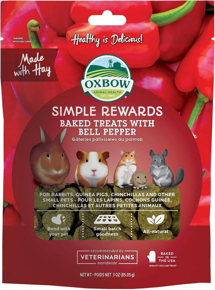 Oxbow Simple Rewards Baked Treats with Bell Pepper and Hay for Small Pets 3 oz.