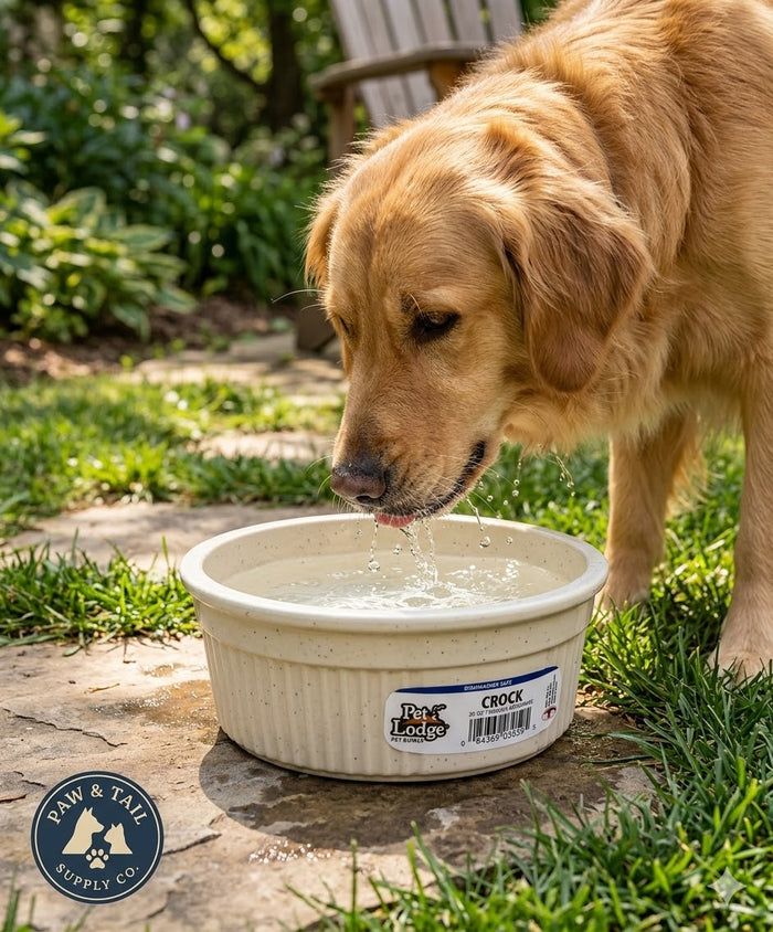 Pet Lodge Crock Pet Feed & Water Bowl Holds 20 oz Chew Resistant Dishwasher Safe Dish