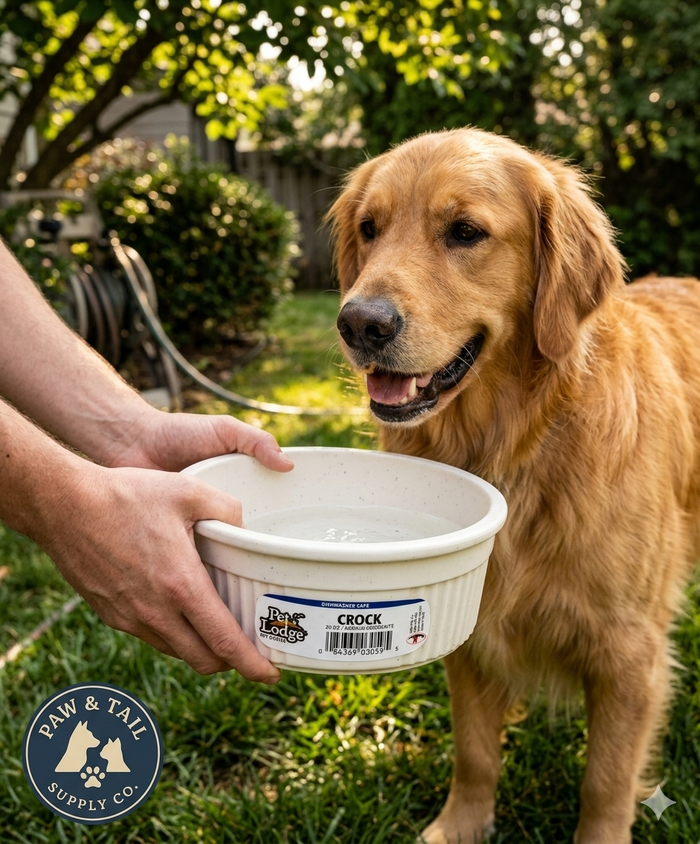 Pet Lodge Crock Pet Feed & Water Bowl Holds 20 oz Chew Resistant Dishwasher Safe Dish