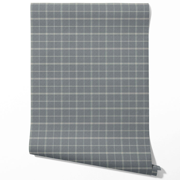 Neutral Geometric Plaid Checkered Traditional Wallpaper (Slate Blue)