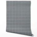 Neutral Geometric Plaid Checkered Traditional Wallpaper (Slate Blue)