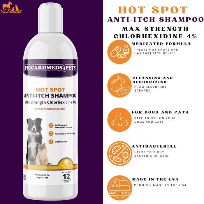 Piccardmeds4pets Hot Spot Anti-Itch Max Strength Pet Shampoo 12 oz. + FREE Bandana!