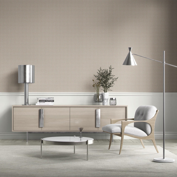 Neutral Plain/ Textured Houndstooth Kitchen Wallpaper (Beige/ Taupe)