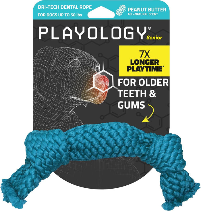 Playology Dri-Tech Rope Dog Toy for Senior Dogs Peanut Butter Scent Medium