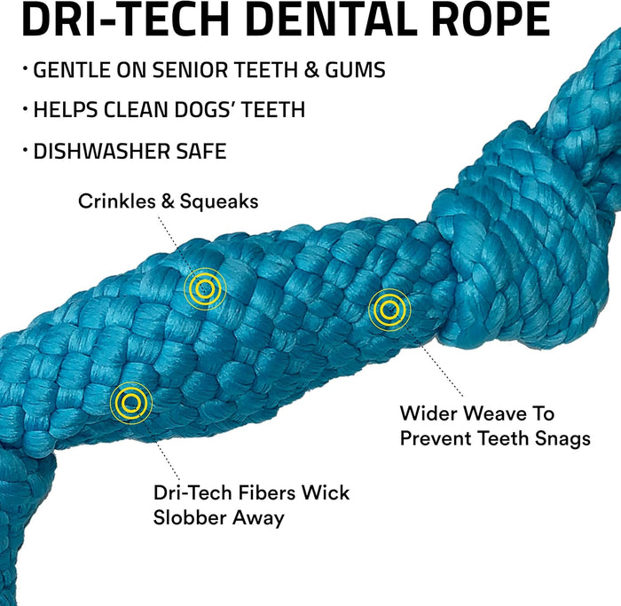 Playology Dri-Tech Rope Dog Toy for Senior Dogs Peanut Butter Scent Medium