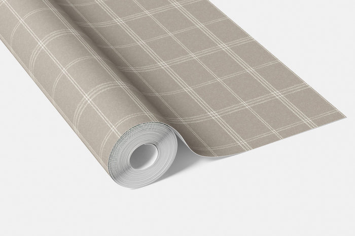 Neutral Geometric Plaid Checkered Bathroom Wallpaper (Beige/ Warm Gray/ Greige/ Taupe)