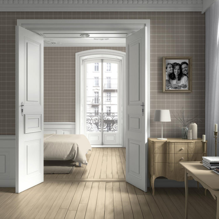 Neutral Geometric Plaid Checkered Living Room Wallpaper (Beige/ Warm Gray/ Greige/ Taupe)