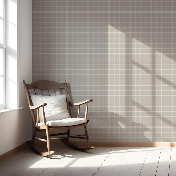 Neutral Geometric Plaid Checkered Nursery Wallpaper (Beige/ Warm Gray/ Greige/ Taupe)