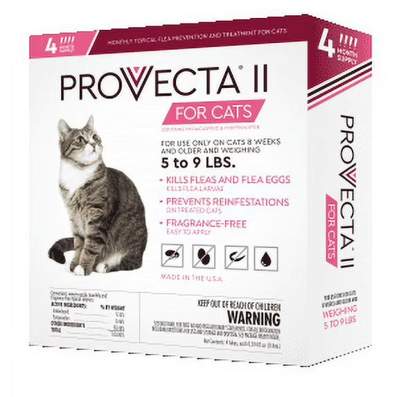 Provecta II Flea Treatment Cats 5-9lbs 4 Monthly Topical Kills Fleas & Eggs Fast