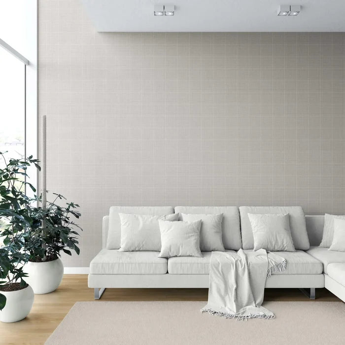 Neutral Textured Check/ Geometric Shower Toilet Wallpaper (Taupe/ Grey)