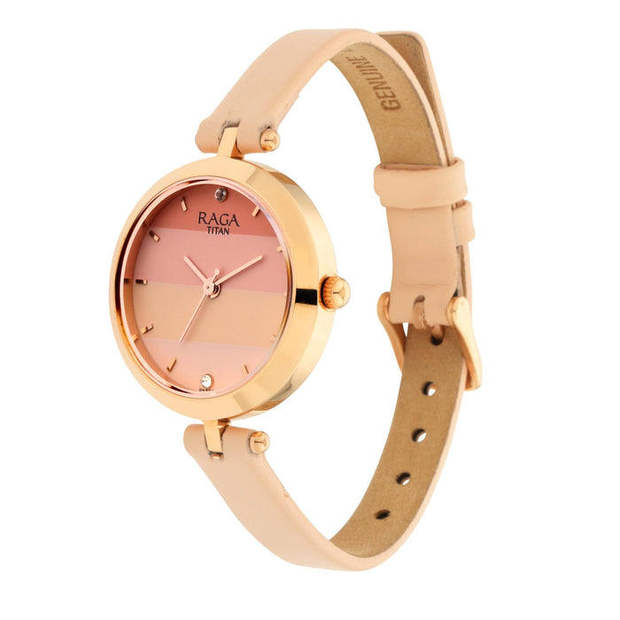 Raga Viva Pink Dial Leather Strap Watch