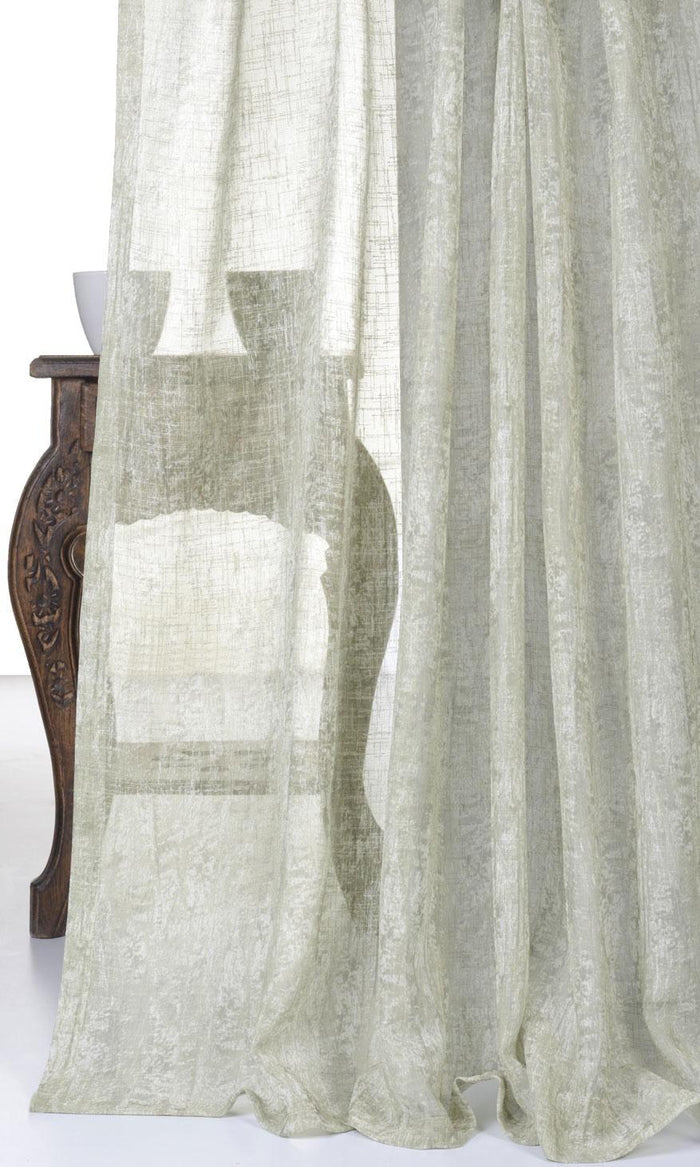 Textured Sheer Curtains / Drapes / Window Drapery Panels (Grey-Green)