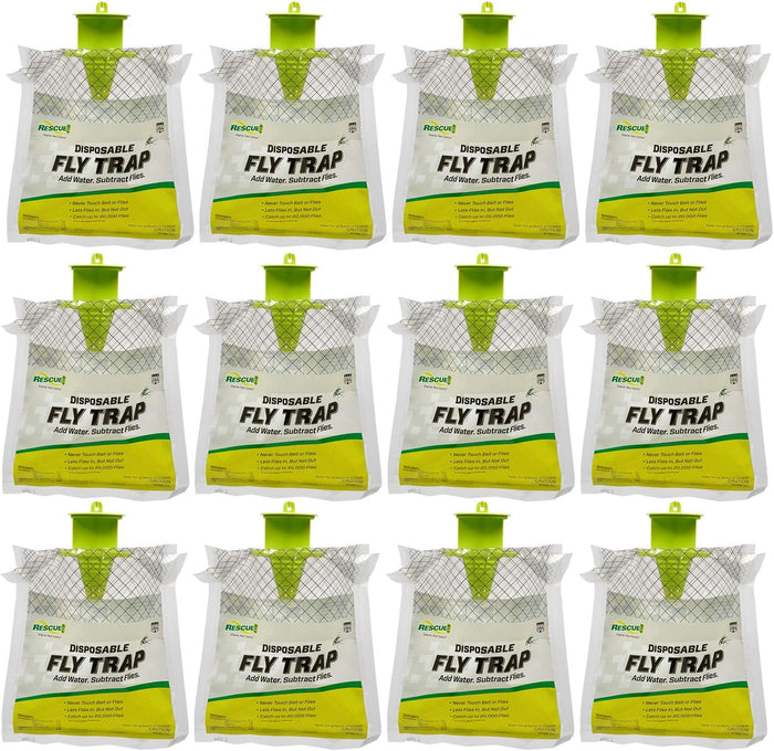 RESCUE! Disposable Fly Trap Outdoor Catches 20,000 Flies No Poison 12 Traps