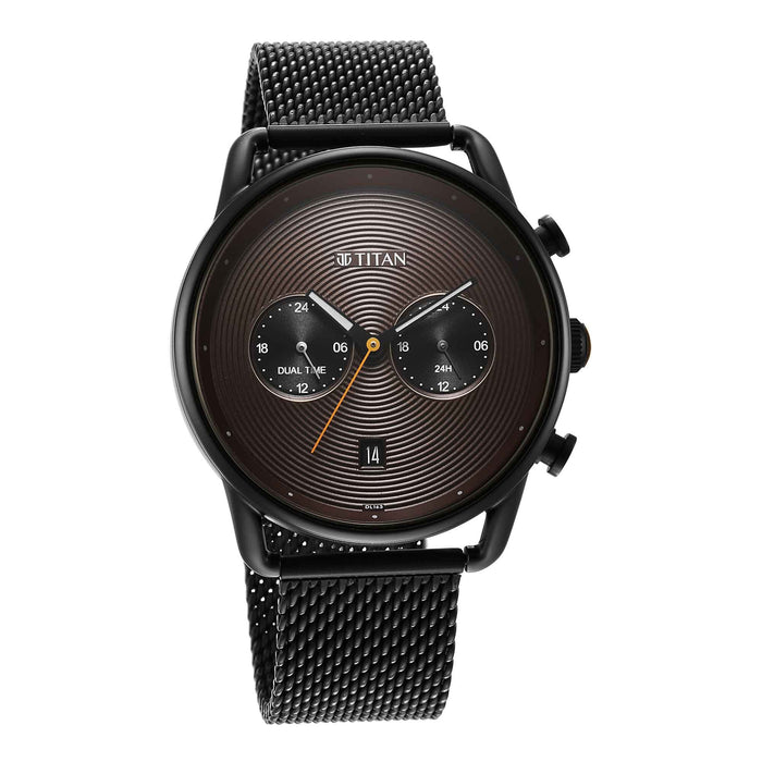 Retro Black Dial Black Stainless Steel Mesh Strap Watch 1860NM01