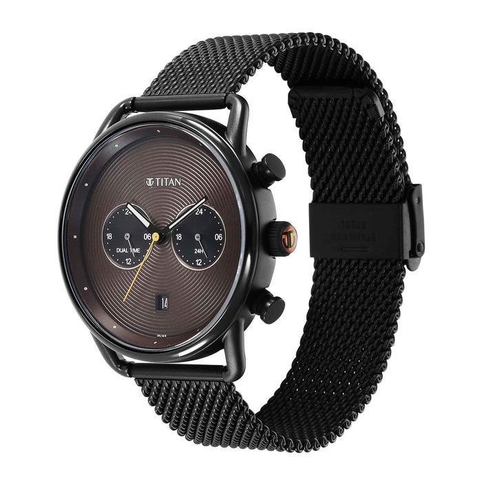 Retro Black Dial Black Stainless Steel Mesh Strap Watch 1860NM01