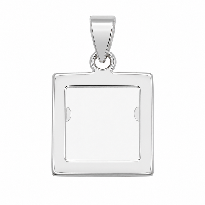 Rhodium Plated 925 Silver Dainty Square Picture Frame Pendant - SPP00082