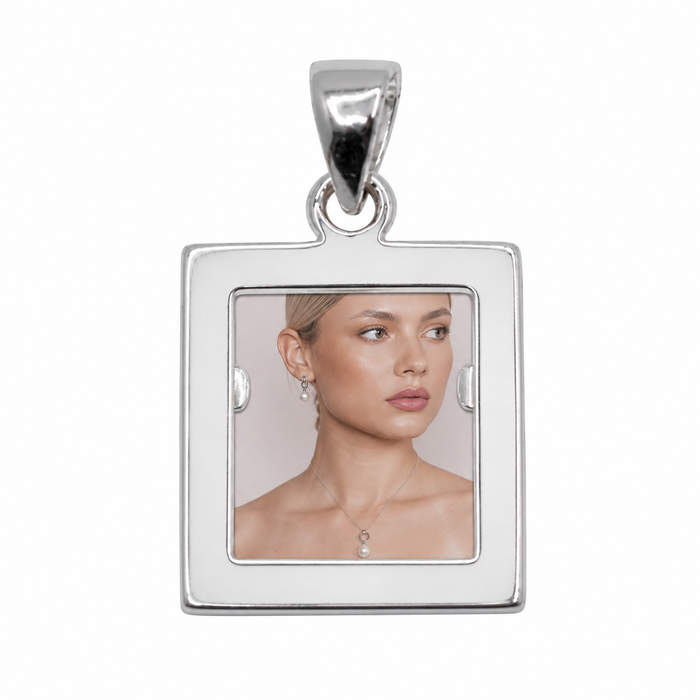Rhodium Plated 925 Silver Dainty Square Picture Frame Pendant - SPP00082