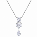 Rhodium Plated 925 Silver Multi Shape CZ Dangle Bridal Pendant Necklace - BGP00924