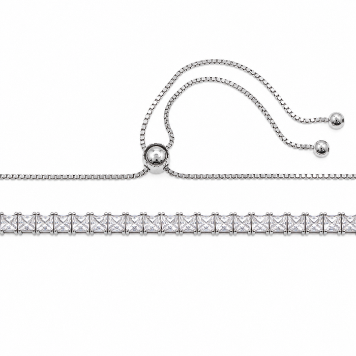 Rhodium Plated 925 Sterling Silver Adjustable CZ Bridal Tennis Necklace - BGP01255