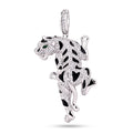 Rhodium Plated 925 Sterling Silver Cheetah Clear CZ Black Enamel Pendant - SLP00368