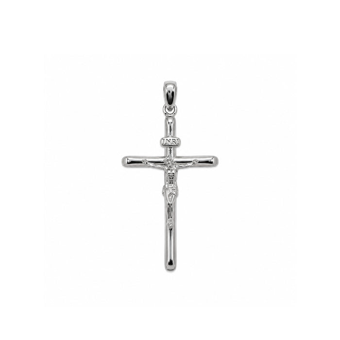 Rhodium Plated 925 Sterling Silver Classic Jesus Crucifix Cross Pendant - TGP00011