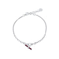 Rhodium Plated 925 Sterling Silver Curb Link Red Enamel Bar Adjustable Bracelet - ITB00338-RH