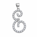 Rhodium Plated 925 Sterling Silver Cursive CZ Initial Charm Pendant -SPP00104