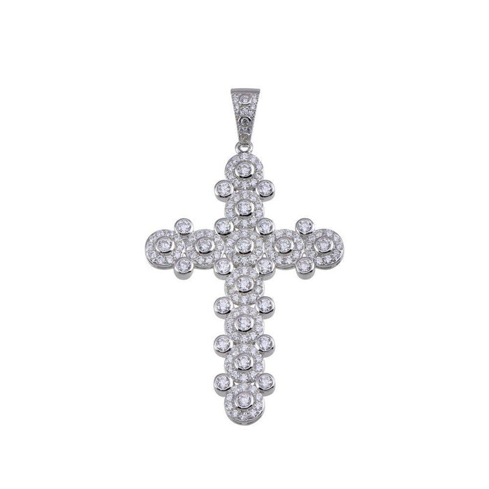 Rhodium Plated 925 Sterling Silver CZ Cross Hip Hop Pendant - SLP00159 | Silver Palace Inc.