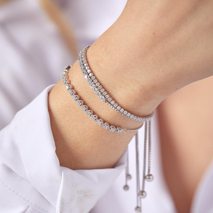 Silver 925 Rhodium Plated CZ Lariat Bracelet - STB00534 | Silver Palace Inc.