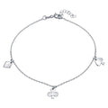 Silver 925 Rhodium Plated Diamond, Clover, and Spade Charm Anklet - SOA00017 | Silver Palace Inc.