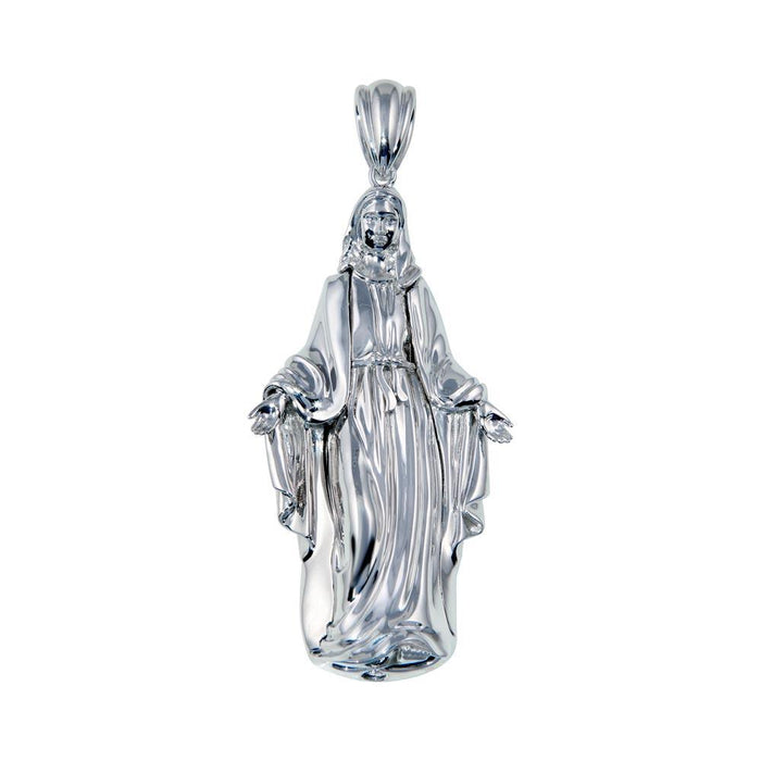 Rhodium Plated 925 Sterling Silver Hollow Mother Mary Pendant 73mm - GMP00087 | Silver Palace Inc.