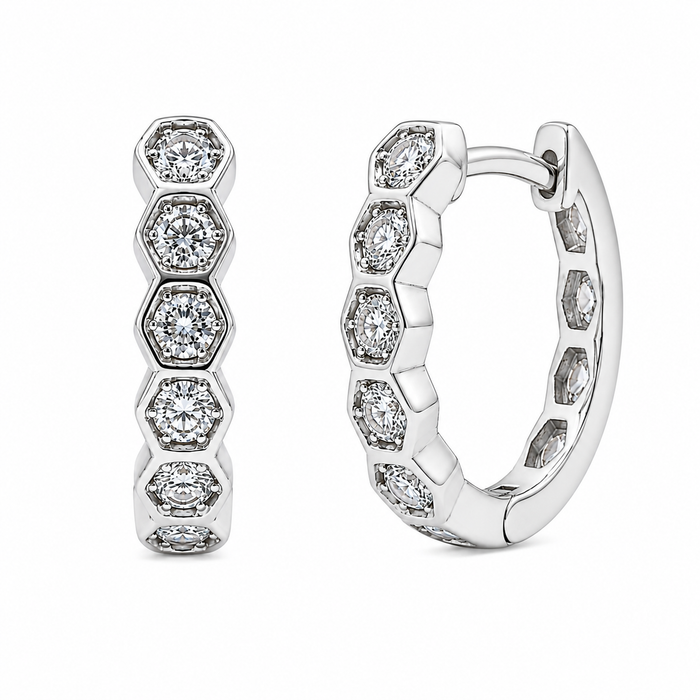 Rhodium Plated 925 Sterling Silver Lab Grown Diamond Hoop Earrings - LGME00018