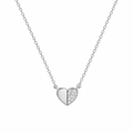 Rhodium Plated 925 Sterling Silver Moissanite Half Pave Heart Pendant Adjustable Necklace - MTGN00016