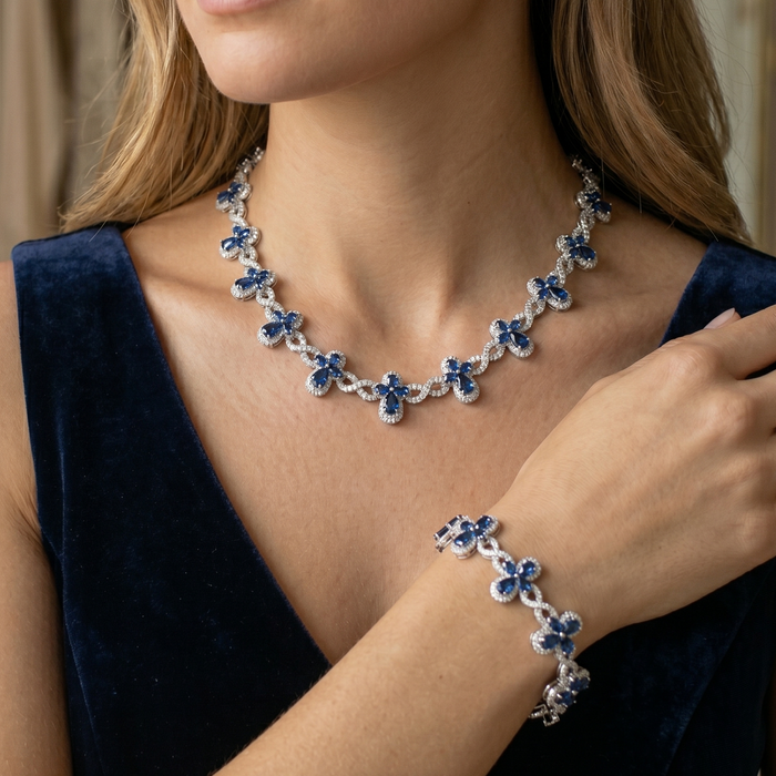 Rhodium Plated 925 Sterling Silver Moissanite Infinity Cross Bracelet - MGMB00113 #color_blue